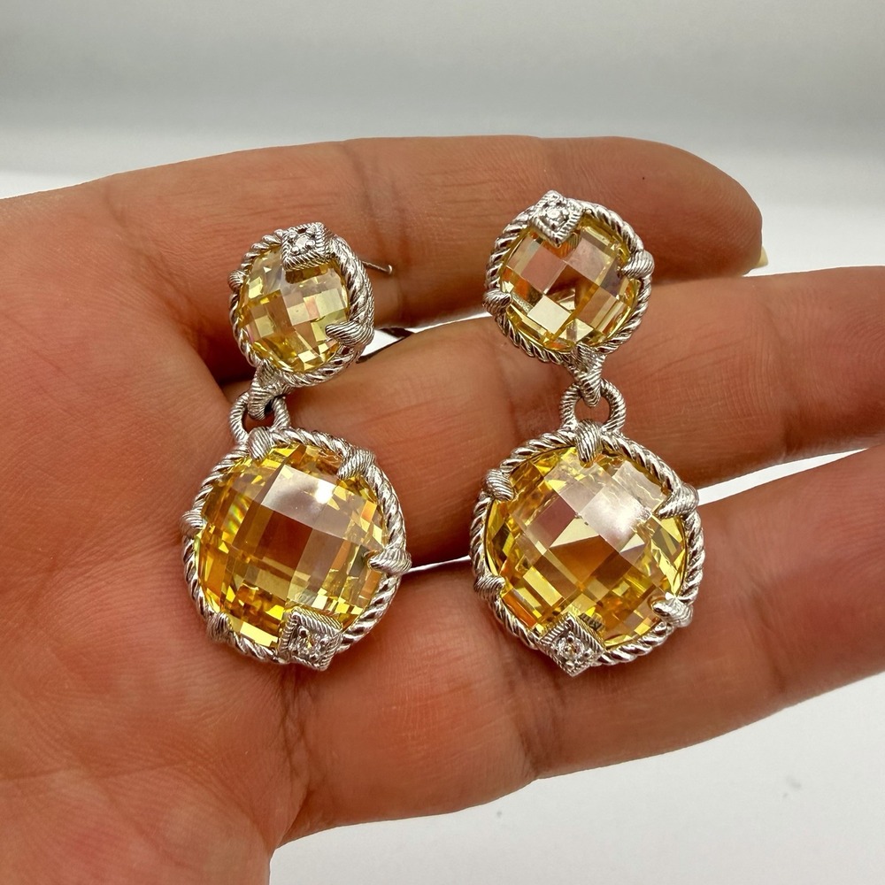 Judith Ripka Earrings Womens Yellow Silver Good Citrine 925 Sterling